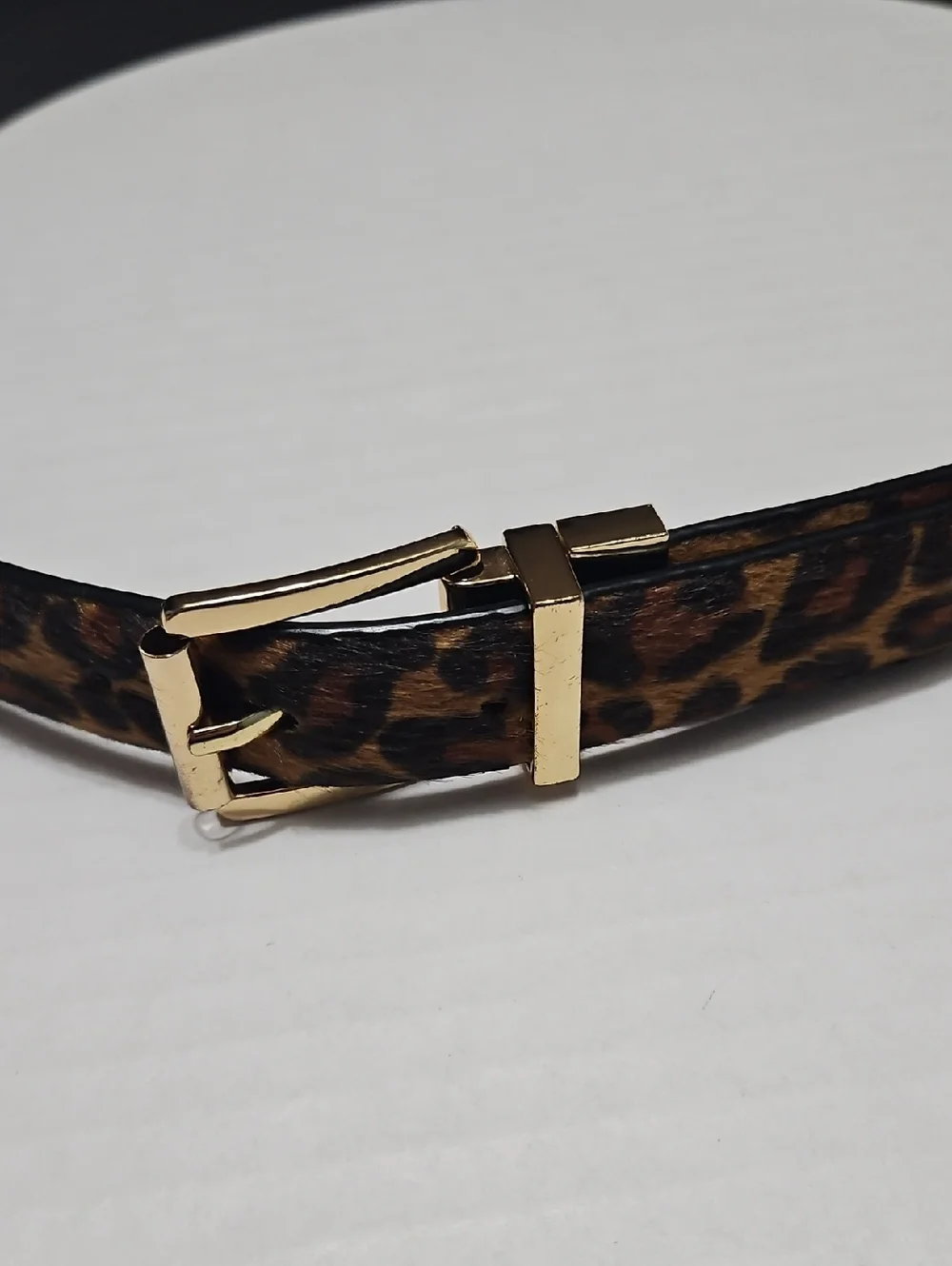 Women's Reversible Gold Buckle Leopard Print & Black Belt Size M/L